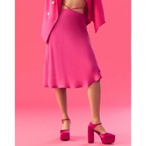 Farm Rio Flowy Silky Midi Tassel Tie Waist Skirt Fuchsia Small